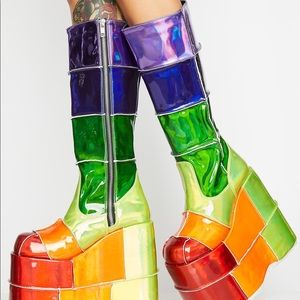 Demonia Rainbow WayUp High Stack Platform Boots